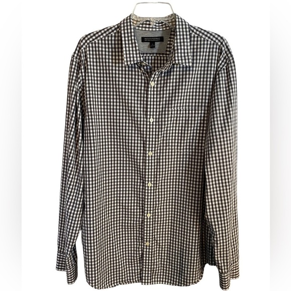 NWT Banana Republic Grey and Black  Plaid Long Sleeve Dress Shirt Mens XLg - Picture 1 of 15
